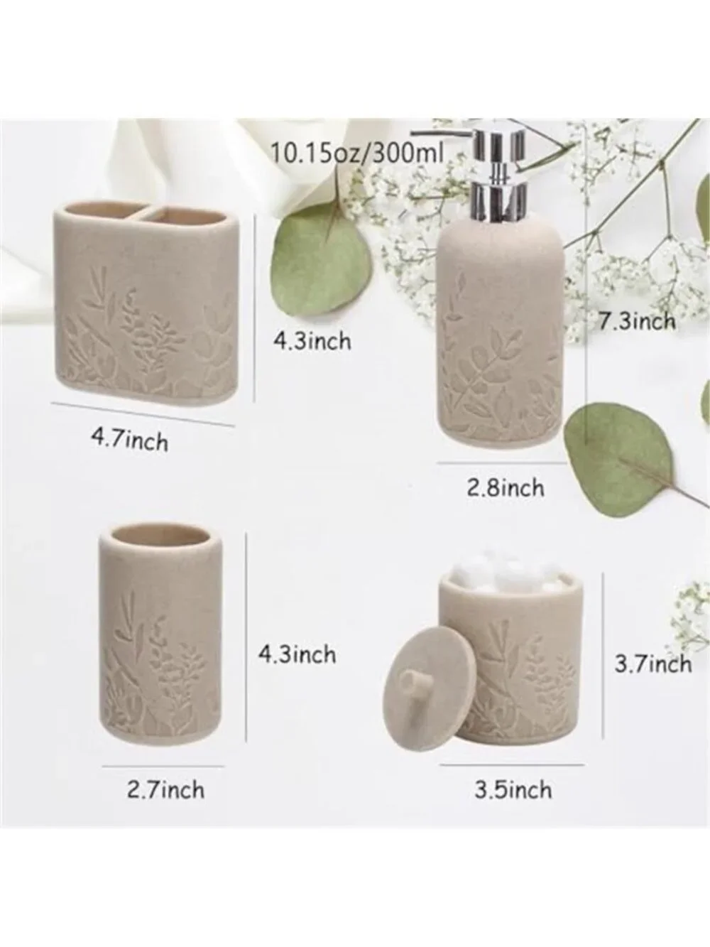 Beige Bathroom Accessories Set Resin Soap Dispenser Toothbrush Holder Soap Dish